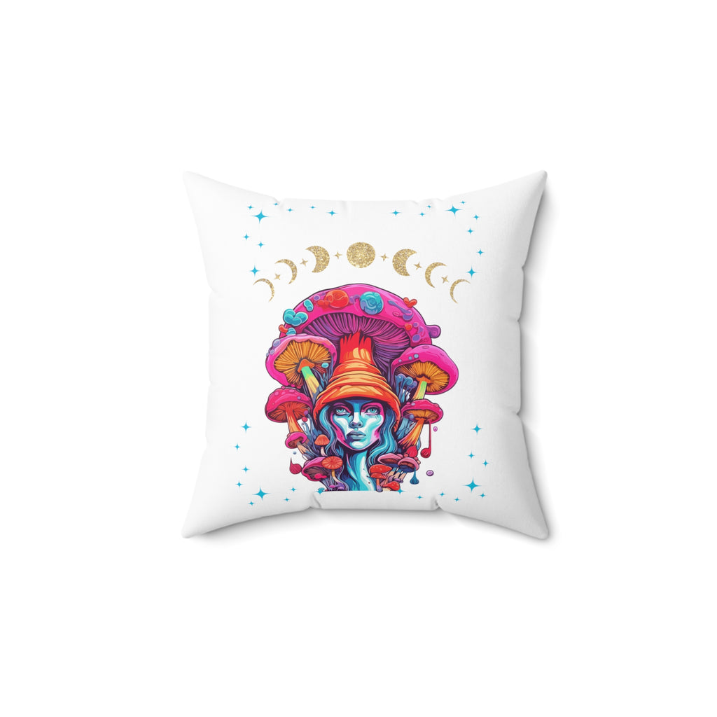 Mystical Mushroom and Stars Square Pillow